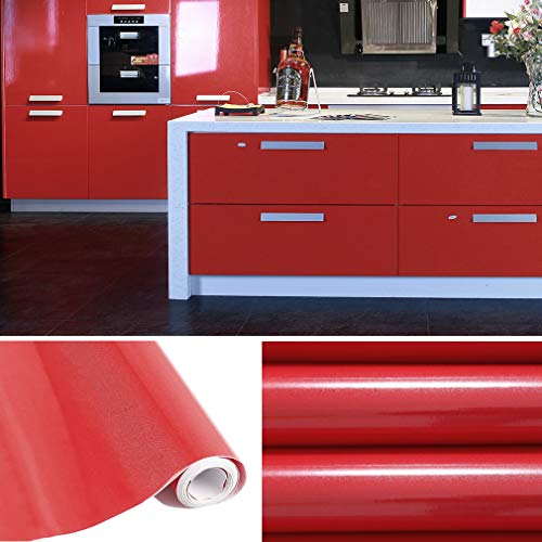 KINLO Adesivi carta per mobili 0.6M*5M(2 rotoli) Rosso Nessuna colla PVC Impermeabile Adesivi mobili rinnovato mobili da cucina autoadesivo wall sticker per guardaroba