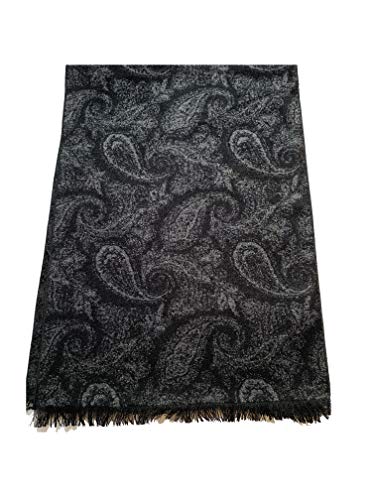 PB Pietro Baldini Elegante sciarpa invernale paisley nero grigio doubleface, seta di macima qualità