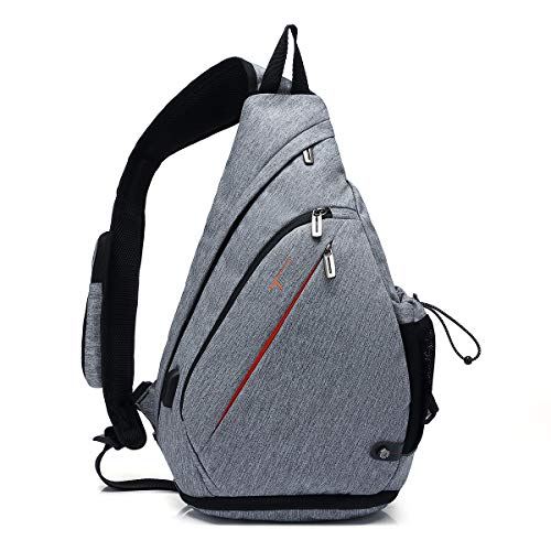 TUDEQU Crossbody Backpack Sling Chest Bag Backpack Casual Daypack with Dry Wet Separation And USB Port for Men & Women (Gray Match Black)