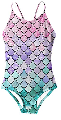 RAISEVERN Summer 1PCS Swimwear Lovely Child Swimsuit Beachwear Cross Bandage Costumi da Bagno per Bambini Ragazze Pink Purple Mermaid 5-6Years