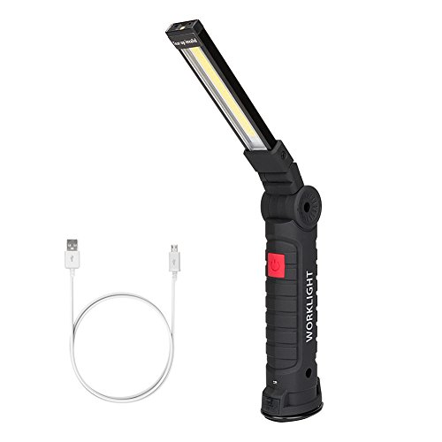 Coquimbo COB Lampade di Ispezione USB Ricaricabile LED da Lavoro Pieghevole Torcia con Magnetica Clip e Gancio per Auto/Campeggio/Home e di Emergenza Uso(27x4.5cm)