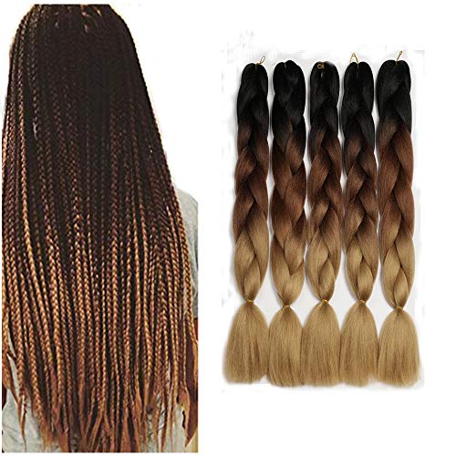 ShowJarlly 5 piece Ombre Jumbo Treccia Capelli Sintetici 24 Pollice 100g Kanekalon Intrecciare I Capelli Estensioni Per Crochet Torsione Intrecciare I Capelli (5PCS,)