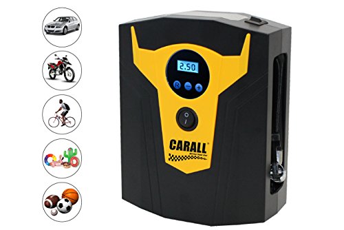 CARALL Compressore Aria Portatile Pompa Digitale per Auto Moto Bici con Accendisigari Si Ferma in Automatico con Luce LED per Uso Notturno