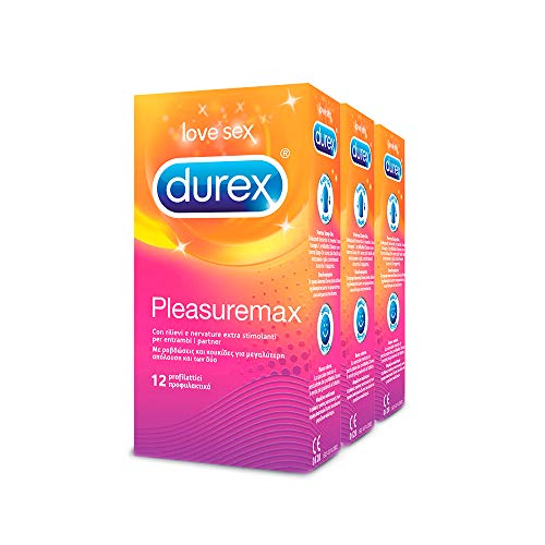 Kit 3x Durex Pleasuremax Preservativi Stimolanti con Nervature, 36 Profilattici