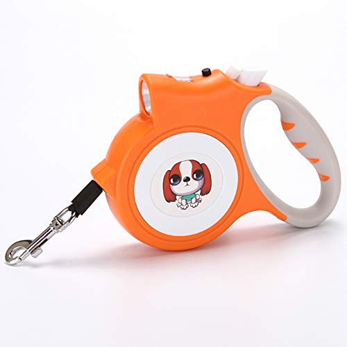 HSHXY Guinzaglio per Cani, Guinzaglio per Cani Retrattile 5M con LED Luce, Adatto per Cani di Medi e Piccoli Taglia, Supporto Fino 35kg,Arancia