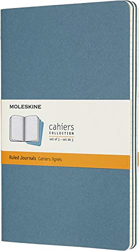 Moleskine Cahier Journal, Set 3 Quaderni con Pagina a Righe, Copertina in Cartoncino e Cucitura a Vista, Colore Blu Vivace, Dimensione Large 13 x 21 cm, 80 Pagine