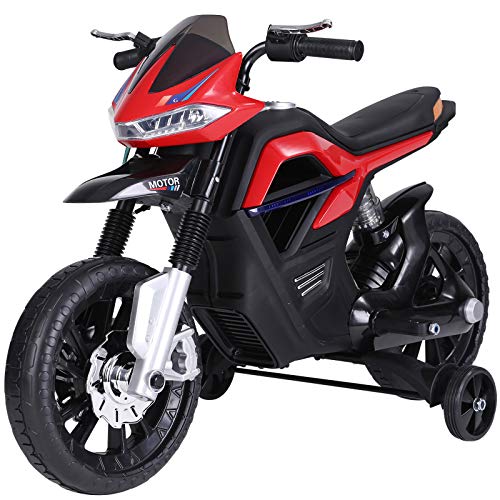 homcom Moto Cross Elettrica per Bambini da 6V Realistica e Sicura con Fari e Musica Colore Rosso e Nero