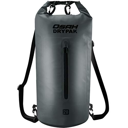 OSAH DRYPAK Borse Impermeabile Sacca Dry Bag 5L 10L 15L 20L 30L con Tracolla Regolabile per Spiaggia Sport d'Acqua Trekking Kayak Canoa Pesca Rafting Nuoto Campeggio (Grigio, 20L)