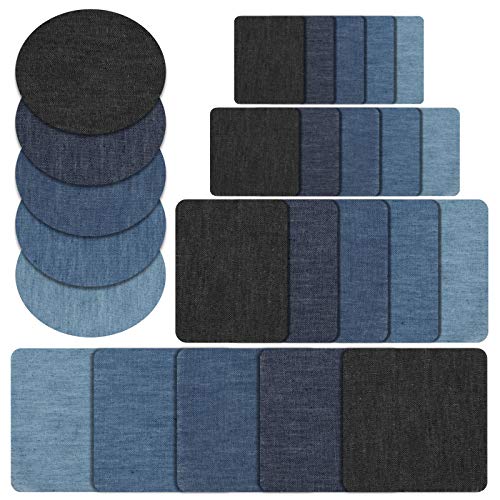 Naler 25pcs Ferro-on-Patch, Denim Fabric Iron on Patches per Jeans Kit di Riparazione Set Art Craft Decoration Ornaments (3 Forme, 5 Dimensione & 5 Colore)