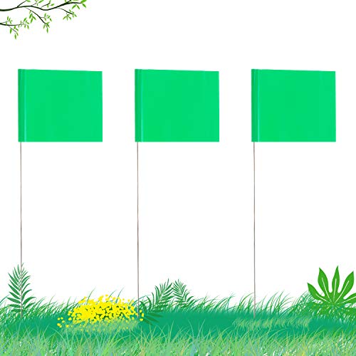AIEX 5.1x7.6 cm - 42 Pezzi - Marcatura Bandiere con Asta in Acciaio da 35cm Vinile Bandiera del Palo per Uso Industriale Servizi Pubblici Sotterranei Architettura del Paesaggio - Verde