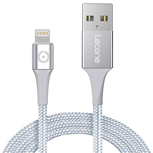 Lecone Cavo Lightning a USB, 2m Cavo di Ricarica USB Certificato Apple Mfi Intrecciato in Nylon Compatibile con iPhone XS Max XR X 8 7 6s 6 Plus, iPad Air, Mini, iPod Nano Touch (Argento)