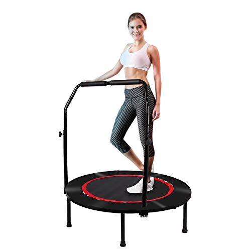 Trampolino Fitness Pieghevole da Ø 102 cm, con Manico Regolabile, Cuscinetto di Sicurezza, Rimbalzo per Esercizi, Mini Trampolino per Bambini Adulti e Interni