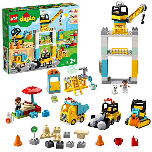 LEGO DUPLO Town Cantiere Edile con Gru a Torre, con Luci, Suoni e Motore Push & Go, per Bambini dai 2 ai 5 Anni, 10933