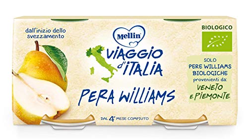 Mellin Viaggio d'Italia, Omogeneizzato di Frutta Bio, Pera Williams - 12 confezioni da 200 gr, Totale 2400 gr