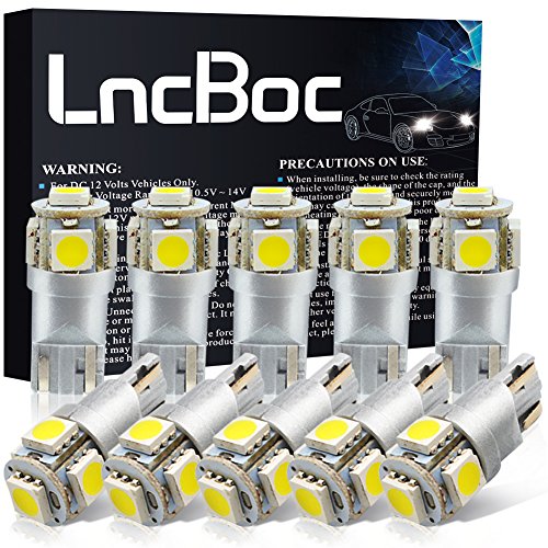 LncBoc Lampade W5W LED T10 194 168 5SMD 5050 12V 6000K Bianco Super Luminoso per Luci Targa LED Auto Lampadina Luci LED Posizione Cortesia Interne Targa Lampade Confezione da 10