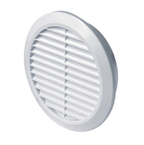 Griglia di ventilazione T30, Ø 100 mm, rotonda, in plastica, bianca, con zanzariera e sistema anti-odori di ritorno