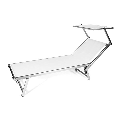 VERDELOOK Rimini, Lettino da Mare con Parasole, 186x61x38 cm, Bianco