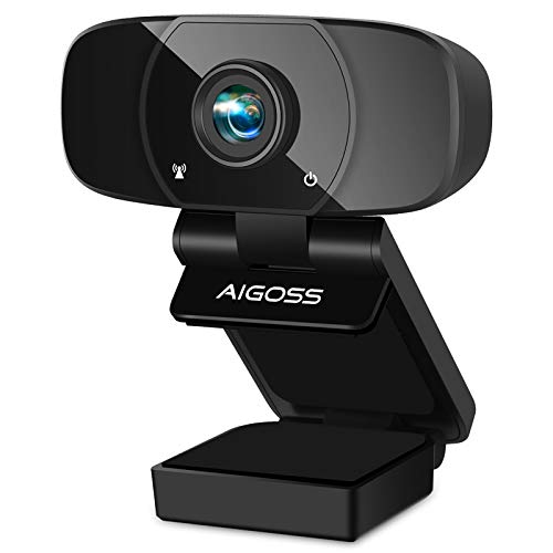 Aigoss Webcam 1080p Full HD con Microfono, USB 2.0 PC Laptop Desktop Computer con Clip Regolabile Supporto per Videochiamate, Studi, Registrazione e Giochi