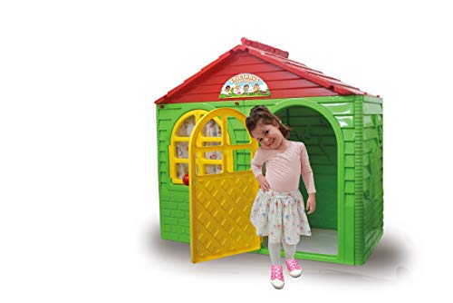 Jamara 460500 - Casetta Little Home, montaggio in plastica robusta, facile da pulire, permette di aprire porte e finestre, adatta per interni ed esterni, colore: Verde