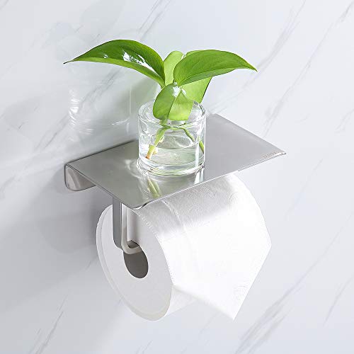 Umi. By Amazon-Porta Carta Igienica con Mensola per Telefono Portarotolo Acciaio Inossidabile Design ad angolo ad arco Superficie Satinato fori per Installazione di perforazione Per il lavabo bagno