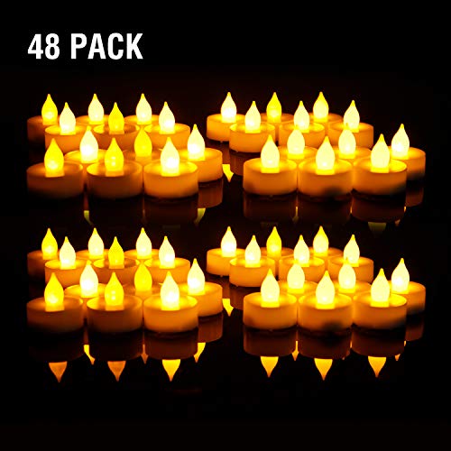 EverBrite Candele a LED 48pcs Lumini da Tè Tealight Elettrica Luce Calda Senza Fiamme con Batterie Adatte per Decorazione di Casa, Compleanno, Matrimonio, Natale, Halloween ecc