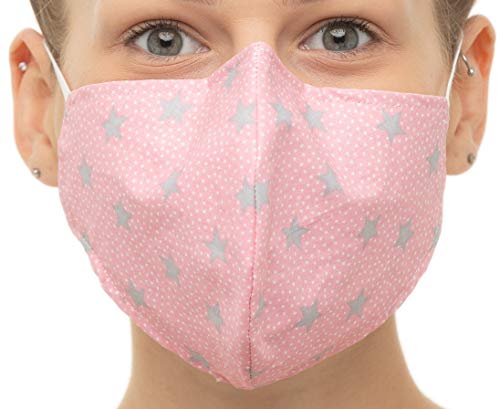 Mascherina Polvere,Maschera Protettiva, Riutilizzabile, Lavabile, Maschera Antipolvere, per Donna e Uomo, Cotone 100% (rosa con stelle)