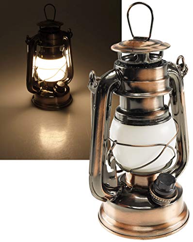 ChiliTec - Lanterna da giardino a LED, design retrò, dimmerabile, funzionamento a batteria, 4 x AA Mignon 19 cm, con archetto bianco caldo