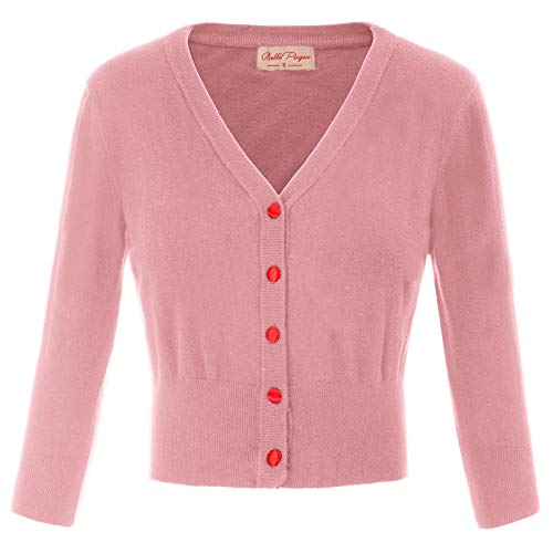 Belle Poque - Coprispalle da Donna Stile Bolero con Ricamo con Ciliegie, Maniche a 3/4, Stile Vintage Anni ?0 Rosa (928-4) XL