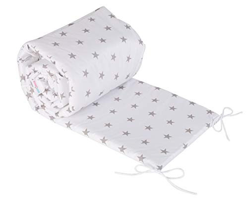 Paracolpi lettino 4 lati imbottito - paracolpi Culla neonato per Letto Bebè in cotone Bianco con stelle grigie 180 cm