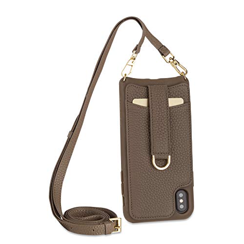 Vaultskin Victoria Crossbody - Custodia a portafoglio in pelle per iPhone Xs Max, per carte e contanti, per contenere fino a 8 carte (marrone, cinturino in pelle, per iPhone Xs Max)