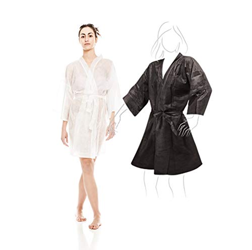 Kimono usa e getta bianco 10 pezzi + kimono nero 10 pezzi in TNT ideale per parrucche, spa, spa
