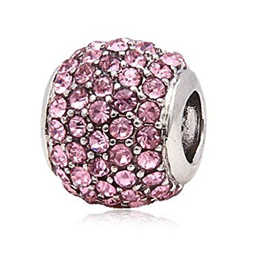 Andante-Stones Ciondolo in argento pavé con scintillanti zirconi (rosa), elemento pallina per European Beads + sacchetto di organza