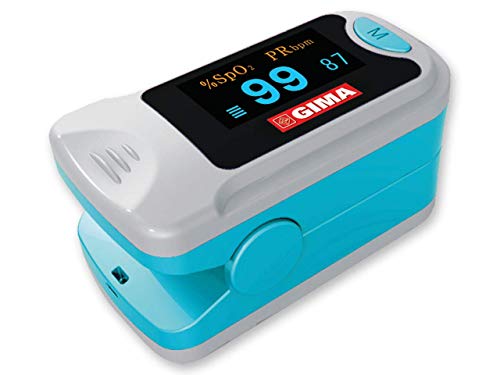 GIMA SATURIMETRO OXY-3 | Pulsossimetro da dito portatile professionale, misura il livello di ossigeno nel sangue e il battito cardiaco. 2 pile incluse, display SpO2 orientabile