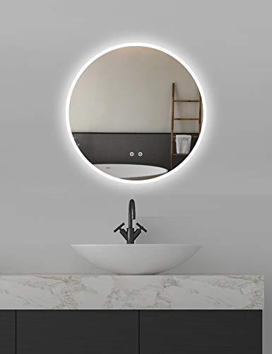 ApeJoy rotondo 60 cm specchio da bagno a LED, specchio antinebbia da bagno con illuminazione, interruttore tocco, bianco luce fredda, risparmio energetico (tondo 60 cm antiappannamento) AJ01s