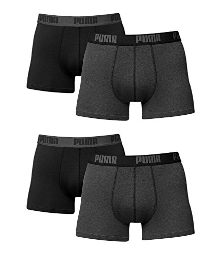 Puma 521015001 - Boxer Basic, intimo da uomo, confezione 4 pezzi, in diversi colori Dark Grey Mel / Black M