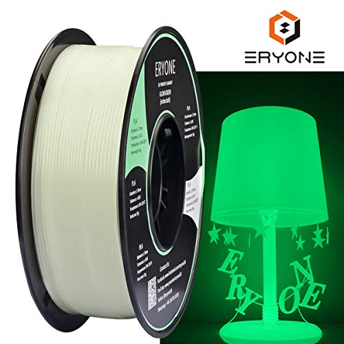 Filamento PLA 1.75 mm Bianco, PLA Luminoso, Glows Verde In The Dark, ERYONE Stampante 3D Filamento 1 kg Spool