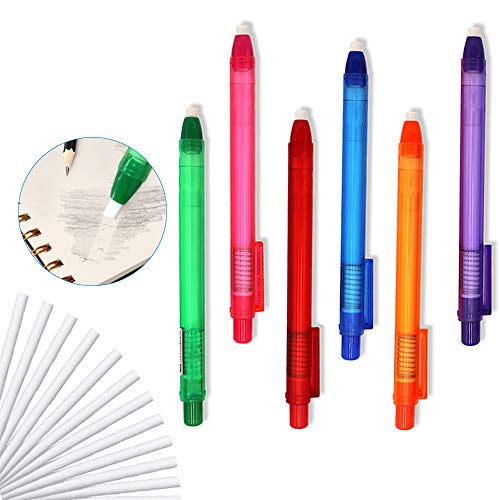 6 Pezzi Gomma a forma di penna con gomma a forma di penna per artista o studente,Matita a Forma di Gomma con 30 Ricariche di Gomma, 6 Colori