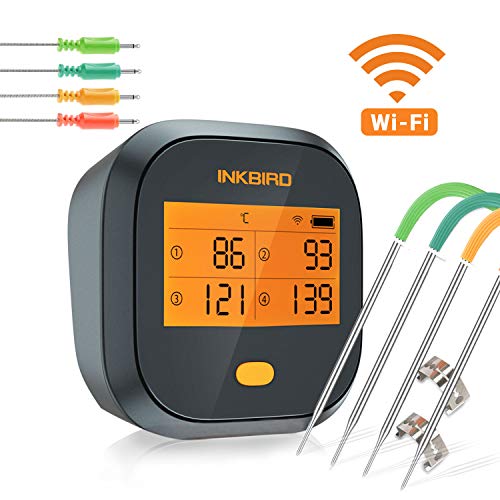 Inkbird IBBQ-4T Wi-Fi Termometro per Carne con 4 Sonde Termometro per Interno ed Esterno, Cucina, Forno, Barbecue, iOS Android