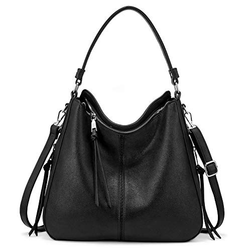 Realer Borsa a Mano Elegante Donna Borsa a Tracolla Spalla Grande Pelle Progettista Borse Tote Manico Superiore con Cerniera d'Argento- Nera