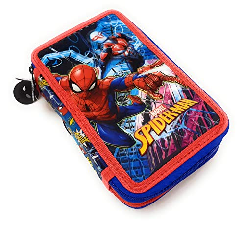 Dimagraf Spiderman - Astuccio Scuola 3 Zip Spiderman - Completo di 44 Pezzi - Prodotto Ufficiale Marvel
