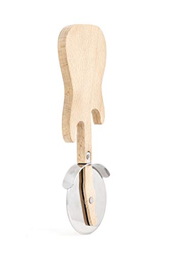 Kikkerland Guitar Pizza Cutter Taglia, Acciaio Inossidabile, Legno, 10x19x2 cm