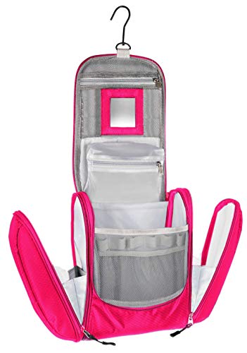 KRONIFY Beauty Case da Viaggio donna Grande con Specchio per Donna e Uomo Pochette da Bagno Lavabile Grande XXL per Cosmetici Borsa Spaziosa Donna e Uomo con Gancio (Rosa)