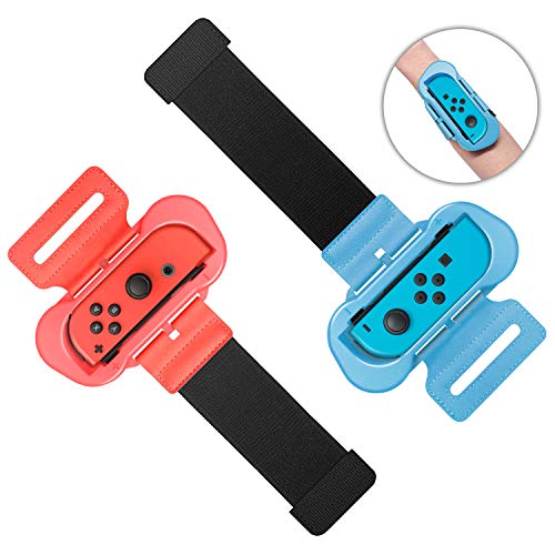 MENEEA Cinturini da Polso per Nintendo Switch Just Dance 2021 2020 2019 Gioco, Cinturino Elastico Regolabile per Controller JoyCon, Due Taglie per Adulto e Bambino, Confezione da 2 (Rosso e Blu)