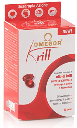 OMEGOR® Krill - 250mg di EPA e DHA, 672 mg di fosfolipidi, 82mg di colina e 100mcg di astaxantina | 60 capsule molli