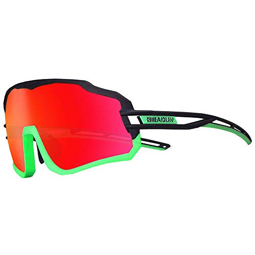 GIEADUN Polarizzati Occhiali Ciclismo con 3 Lenti Intercambiabili Occhiali Bici Occhiali Sportivi da Sole Anti UV da Uomo Donna per Corsa,MTB (Black on Green)
