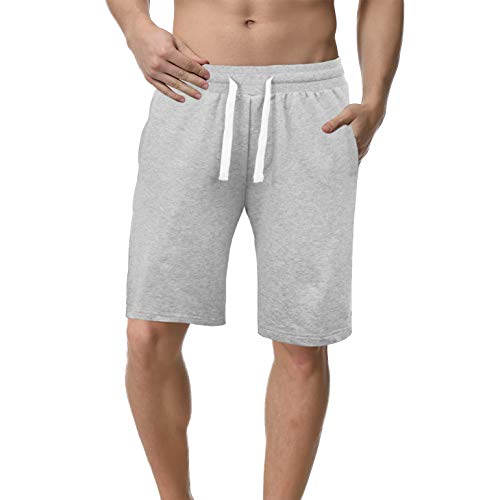 iClosam Pantaloncini Pantaloni Casual da Allenamento da Uomo in Jogger di Cotone con Vita Elastica (Grigio Chiaro, L)