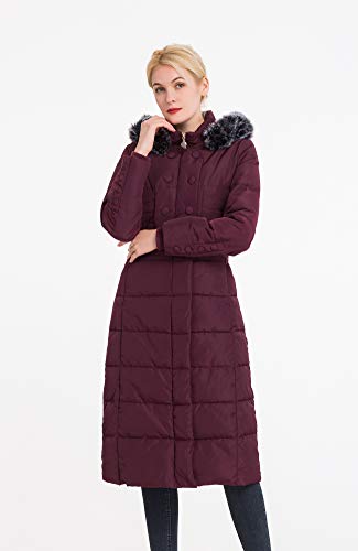 Polydeer Piumino Max Lungo Cappotto con Cappuccio Ispessito Vegan Down Winter Parka da Donna|Bordeaux|Xtra Piccolo