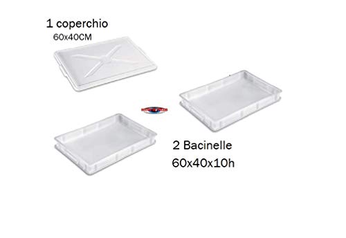 occhioalprezzo 2 Cassette BACINELLE per Alimenti 60X40X10 Impasto Pizza con 1 Coperchio