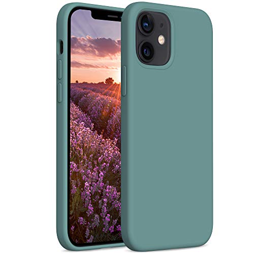 YATWIN Compatibile con Cover iPhone 12 Mini 5,4'', Custodia per iPhone 12 Mini Silicone Liquido, Protezione Completa del Corpo con Fodera in Microfibra, Verde Pino