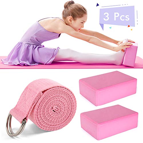 Houstory Blocchi Yoga con Cinghia Yoga, Mattoncini Yoga Blocks in Schiuma Eva, Set di Yoga e Pilates Training Esercizi di Stretching per Principianti e avanzati